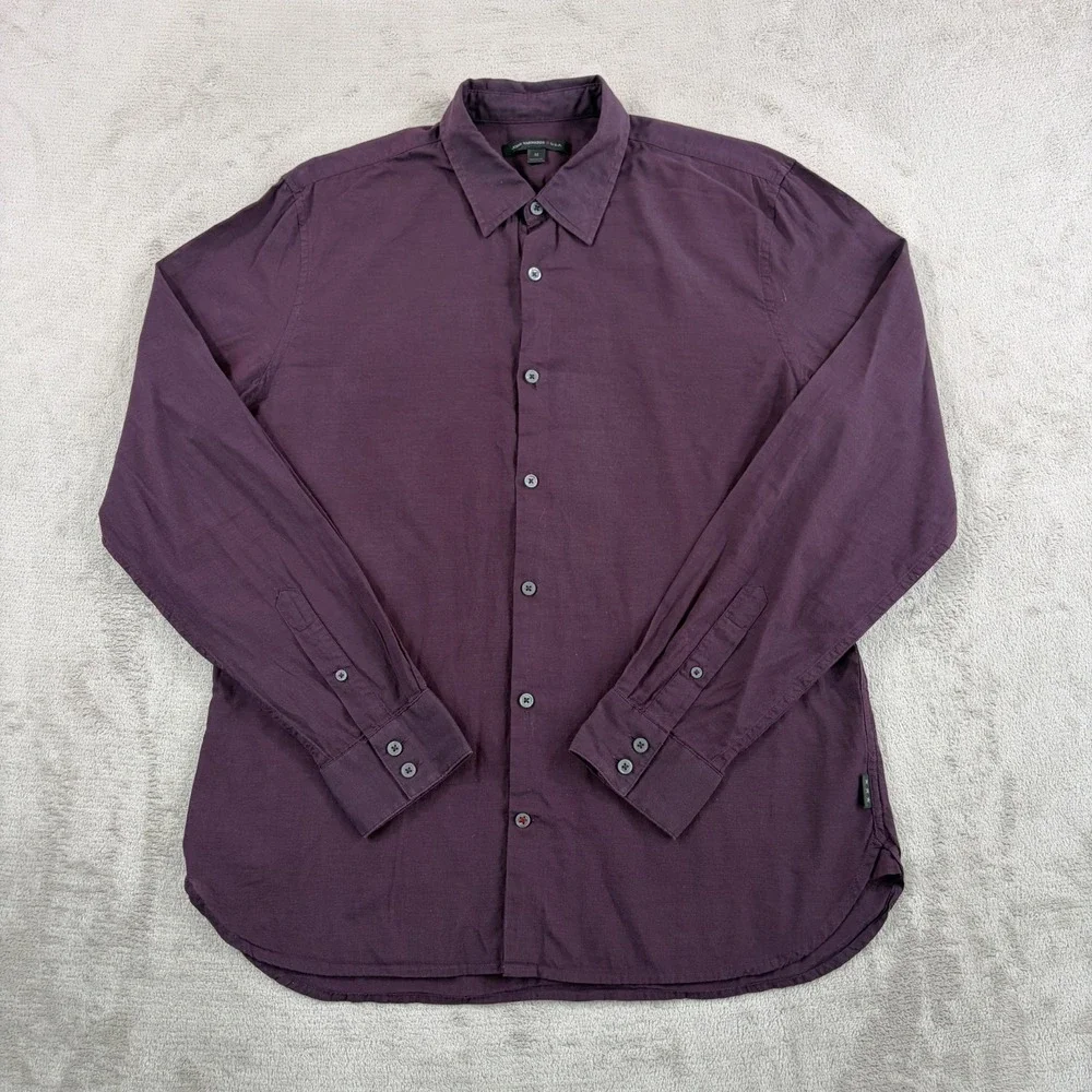 John Varvatos USA Shirt in Plum Men Medium Thin Cotton Pearl Buttons Designer